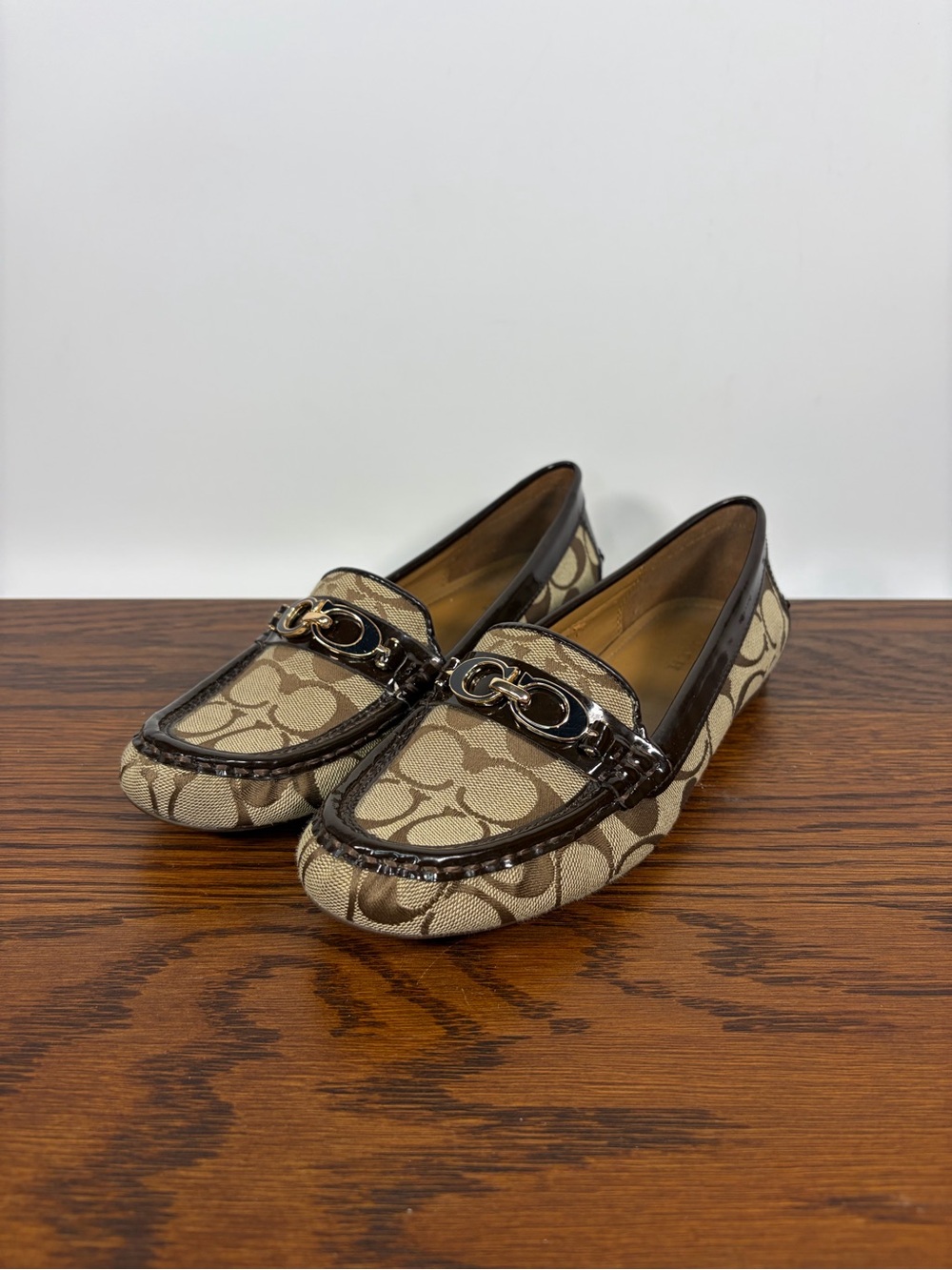 Coach Fortunata Driving Loafers Signature C Monogram Canvas Buckle Size 7.5B